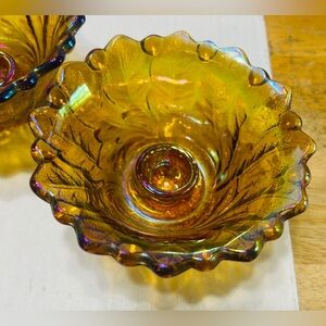 Vintage Indiana carnival glass amber candle holders, 1970’s. MINT condition.